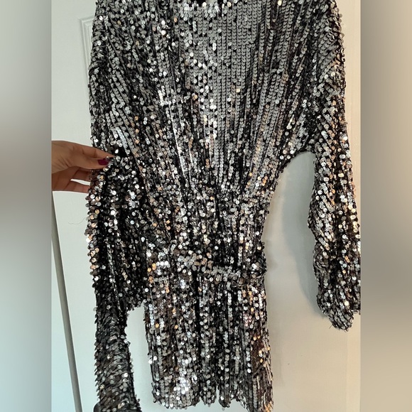 Zara Silver Sequin Mini Dress M - Picture 7 of 7